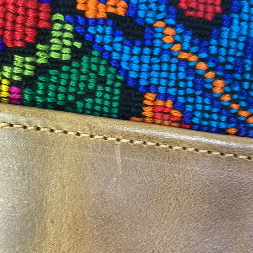 Mexican Handmade Embroidered Patchwork Leather Clutch/Handbag
